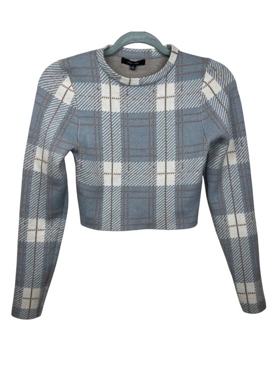 Love Tree Sweaters - Love Tree Plaid Cropped Sweater